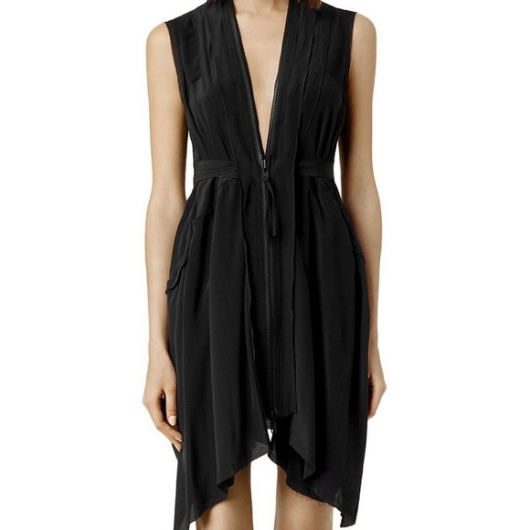 All Saints Dresses & Skirts - All Saints Lewis Lew Black Dress 100% silk US Sz 4 Black Zipper Sleeveless